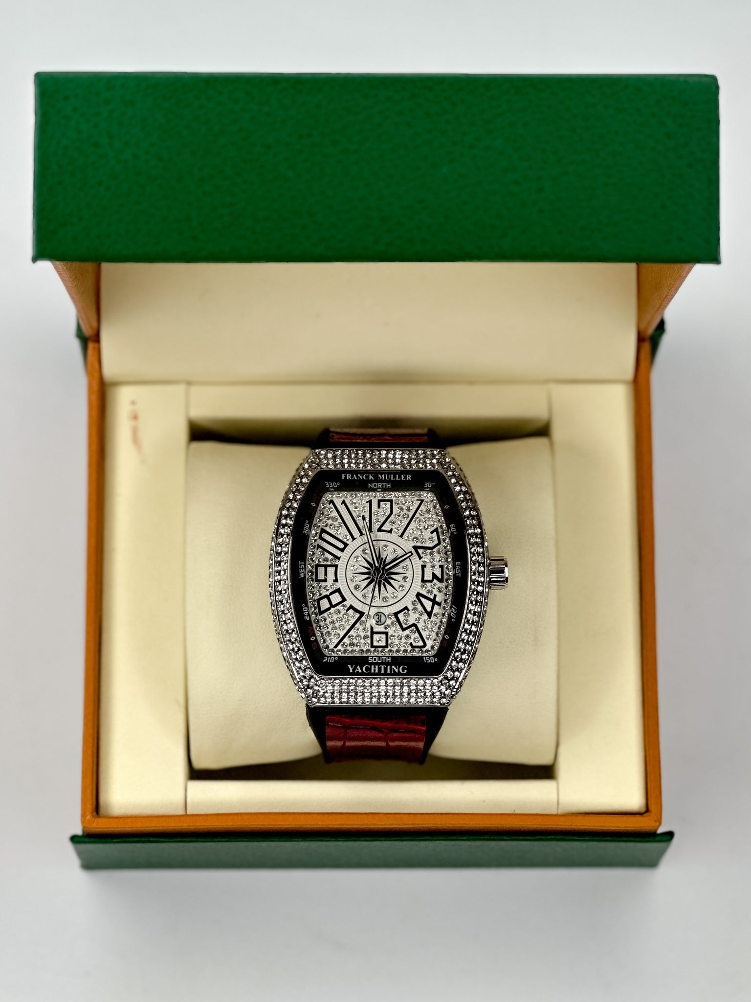 Diamond on dial and leather straps