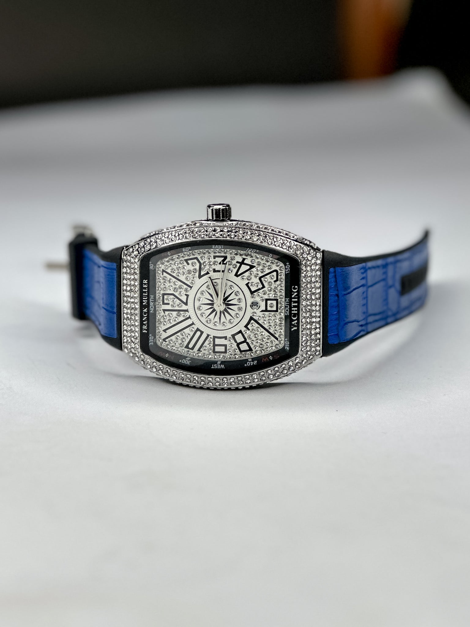 Diamond on dial and leather straps
